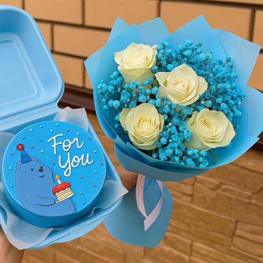 Нежное комбо бенто+букет роз