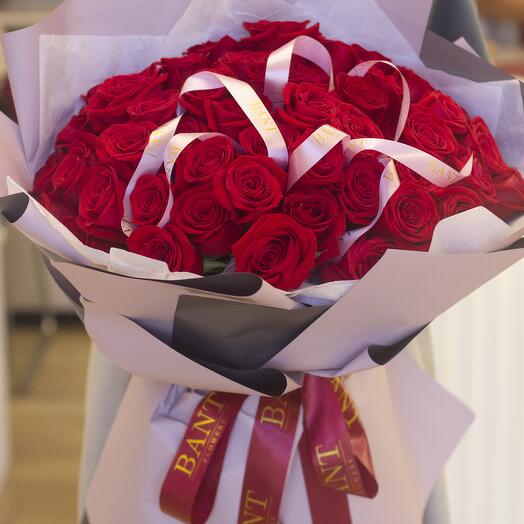 51 красная роза 60-70см 3
