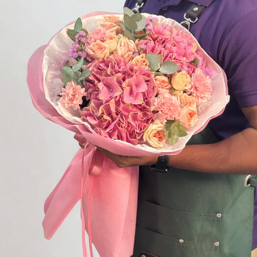 "Pink Rose Hydrangea Elegance | Premium Mixed Bouquet Dubai"