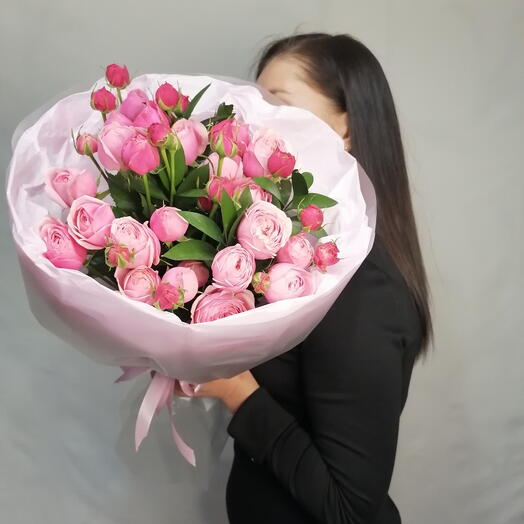 💓Милый букет "PERVOЦВЕТ" из 5 кустовых пионовидных роз Pink Silva