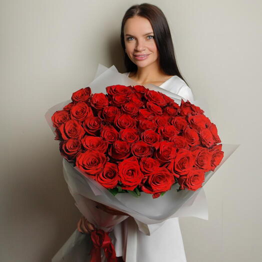 ️️️💋💋💋Моно букет 51 красная роза «Red naomi»