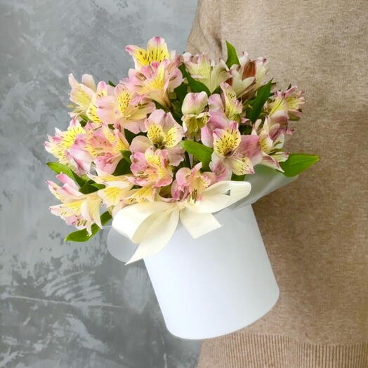 Нежная небольшая цветочная коробка из альстромерий