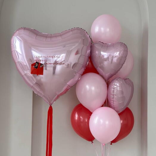 Набор шаров сердце большое с надписью и конвертом с фотографиями