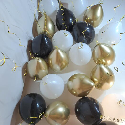 Воздушные шары чёрный, золото , белый , 25 штук