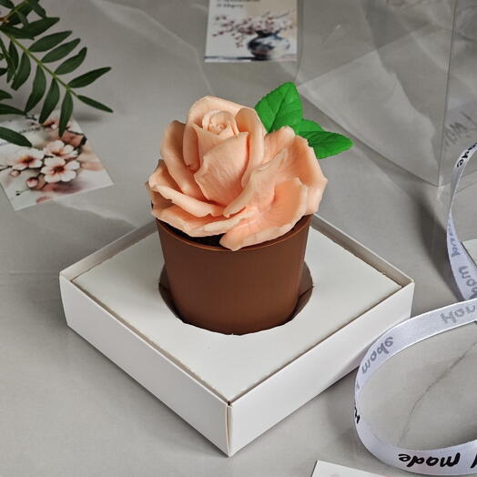 Шоколадный горшочек с розой маме, сестра, бабушке , подруге, коллеге в подарок на 8 марта