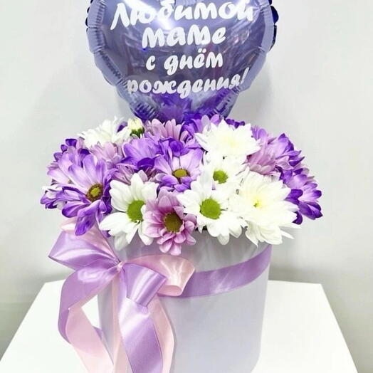 Букет с шаром маме с надписью (возможно изменить )