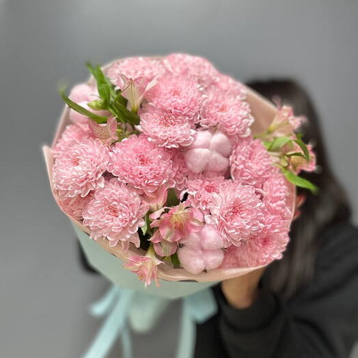 Авторский букет 💐 "Ты моя"/куст хризантема/альстромерия/хлопок/Цветы Уфа/Цветы в Уфе/Доставка цветов Уфа