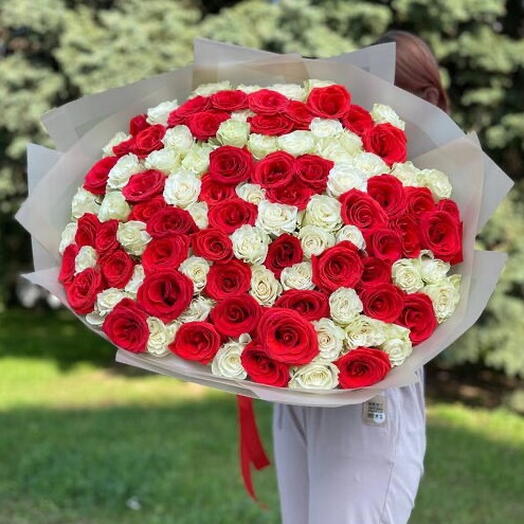 Розы 101 шт. 60 см. живые. Букет цветов