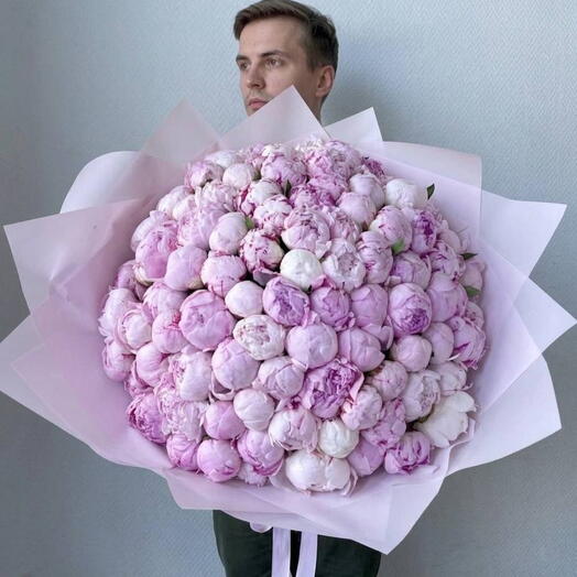 Букет 101 пион 🌸💓, 101 шт, Сара Бернар, арт 101 Flower Perfect