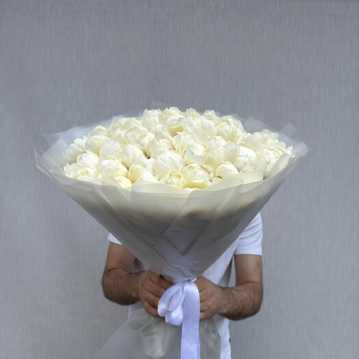 Белые пионы 51 шт