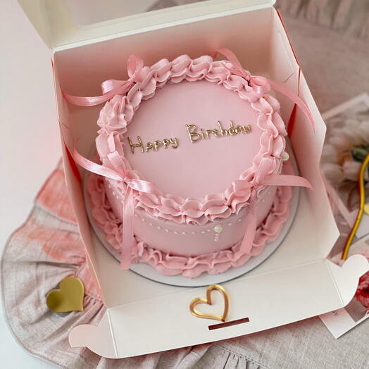 Торт в стиле Ламбет с бантиками и надписью «Happy Birthday» в подарок/ на день Рождения на 5-6 человек