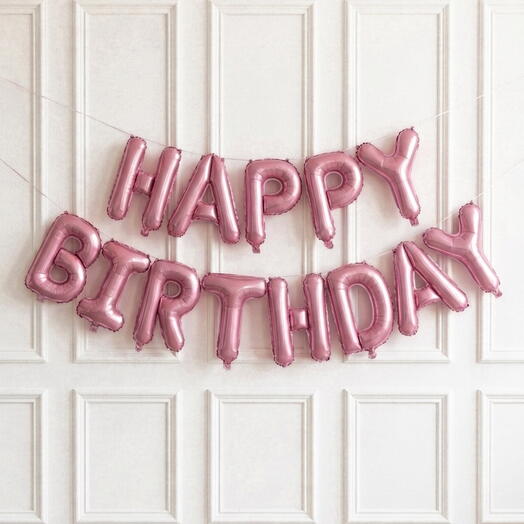 Набор шаров-букв Мини-Надпись Happy Birthday, Гирлянда розовая