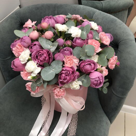 Шикарная коробочка с кустовыми пионовидными розами 🌸Bloom room