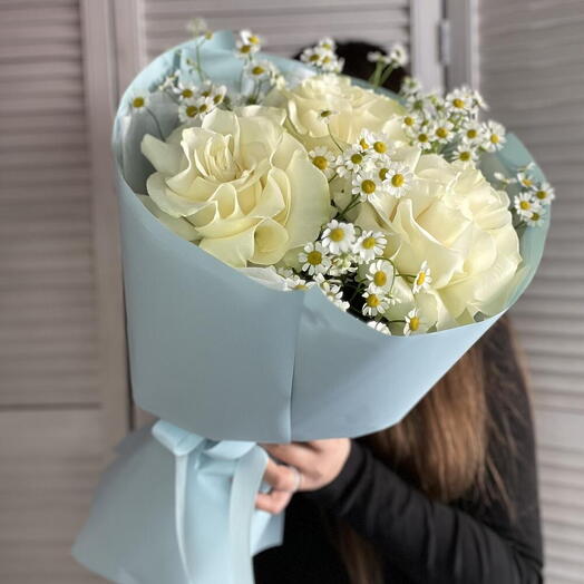 Нежный букет из французской розы с ромашкой 🌼🌼🌼