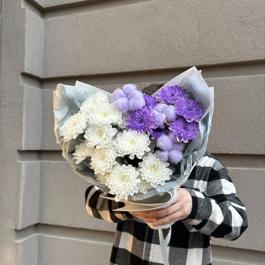 Букет «Лавандовый бархат» пушистая хризантема 🤍нежный хлопок 💜