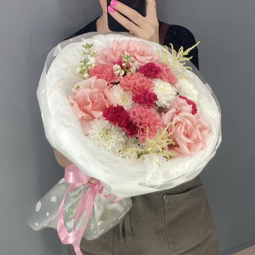 Букет идеальный 🥰 розовая французская Роза 🥐🌸🥐 Кустовые диантусы 🌸 ароматная маттиола 🌿