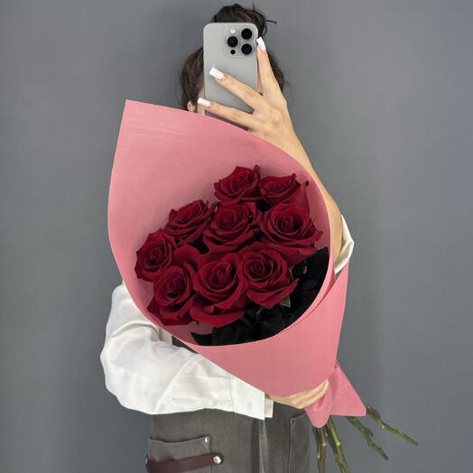 Монобукет🌹 Красная Роза Экспловер 9шт