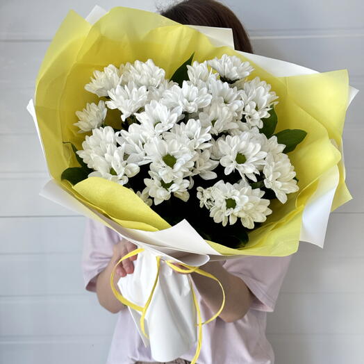 «Солнечное настроение» 🌼 Букет белых ромашковидных хризантем