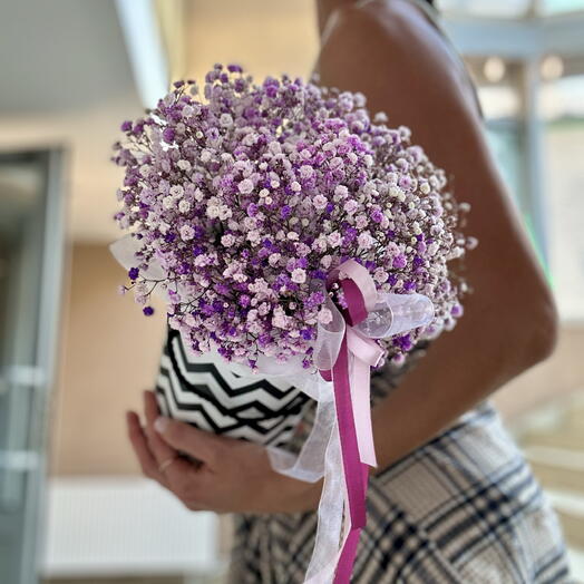 Сиреневое облако из гипсофилы в шляпной коробке 💜