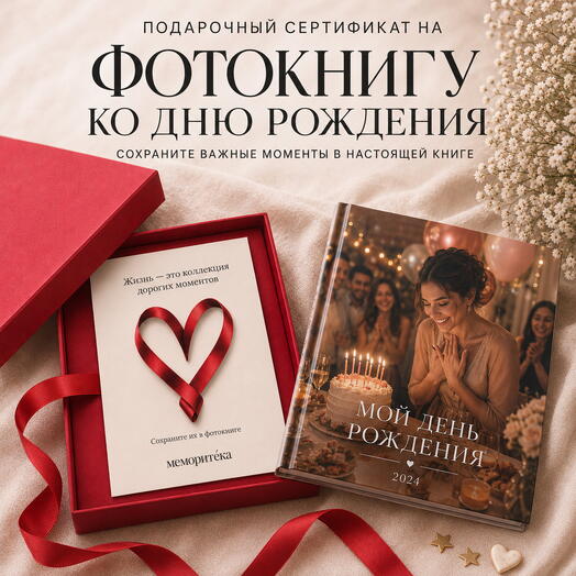 Подарочный сертификат на фотокнигу ко Дню рождения