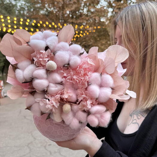 Сухоцветы и стабилизированные растения в керамическом кашпо розовый🌸Размер S