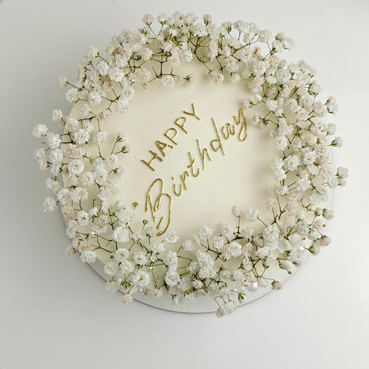 Бенто торт Happy birthday, с украшением цветами гипсофилой