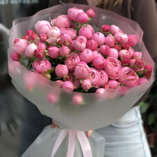 Букет из пионовидных кустовых роз Silva Pink 15 шт
