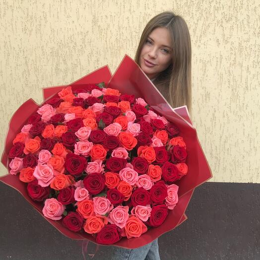 Букет 101роза микс 60см