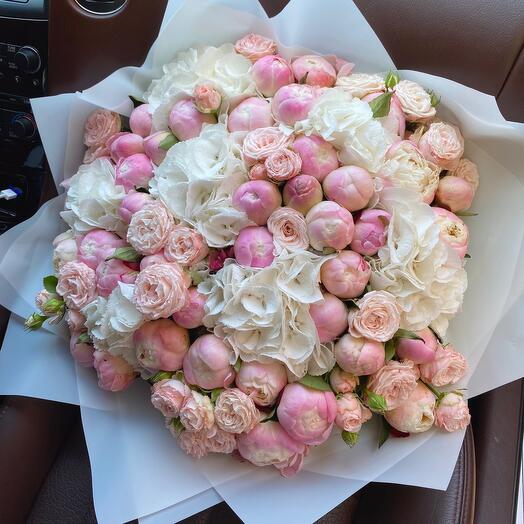 Bouquet of peonies Gardenia and hydrangeas