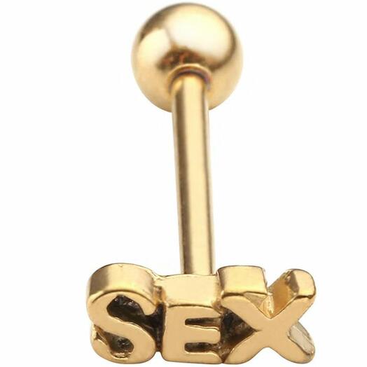 PR-SN-033 Пирсинг в язык штанга золотая SEX