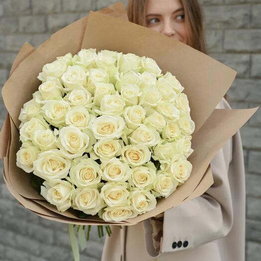 Белая роза 50см одн 51шт