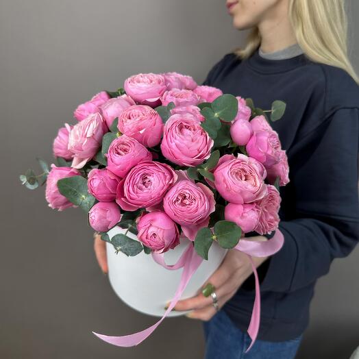 Пионовидные розы Сильва Пинк в коробке L💕
