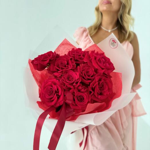 Bouquet of 9 French Burgundy roses