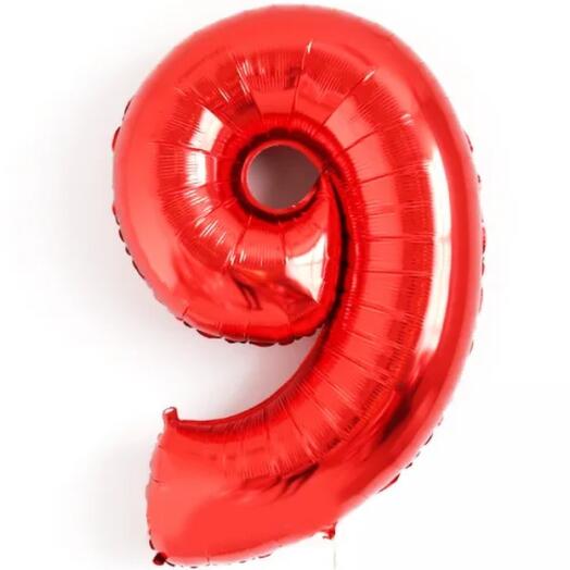 Foil balloon number 9 red with helium (height 100 cm)