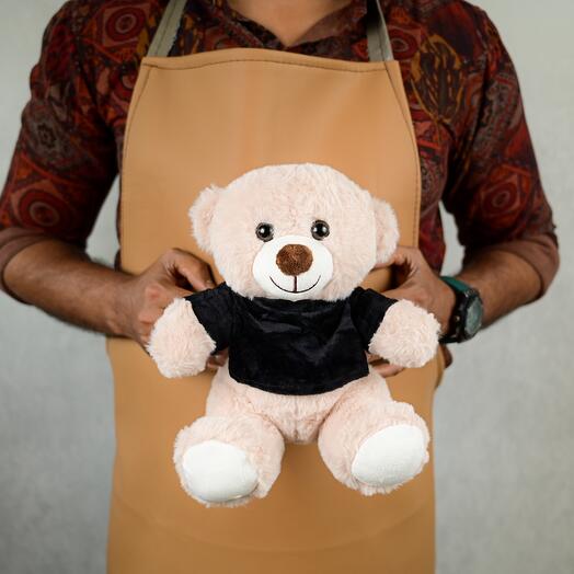 Plush Light Brown Teddy Bear with Black Shirt