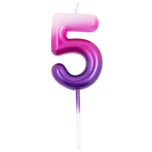 Свеча-цифра "5" розово-фиолетовая 6см