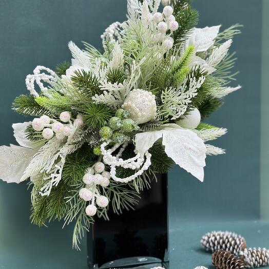 Композиция новогодняя ваза стекло черное