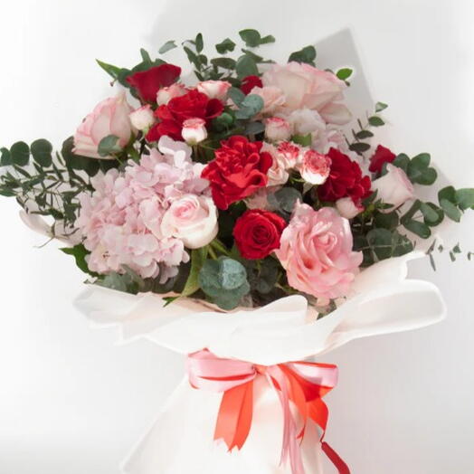 Valentines Peek-a-boo hydrangea rose bouquet