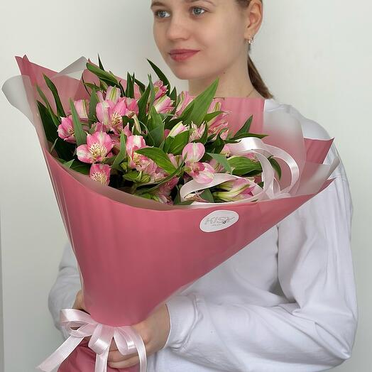 Букет из розовых альстромерий для мамы, 9шт