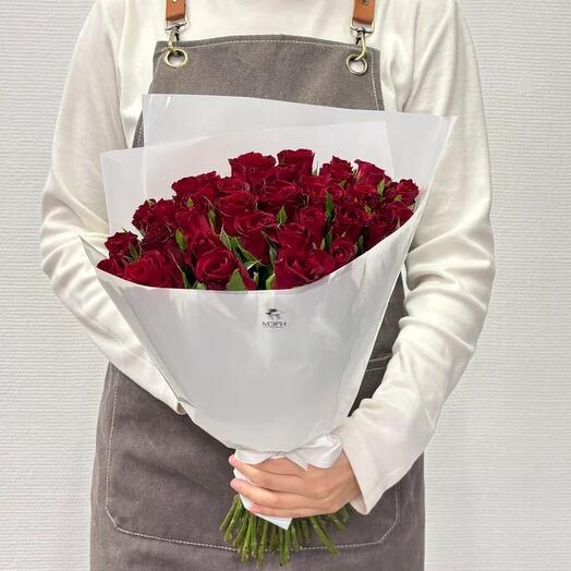 Bouquet of 35 red roses in a white matte package