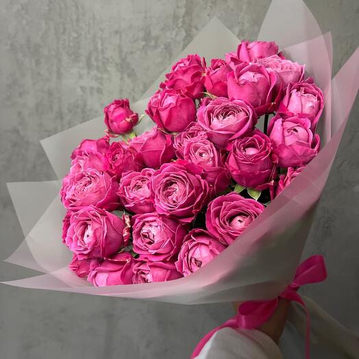 Rosas de arbusto de peonía Premium 9pcs en un ramo de "noche de Frambuesa"