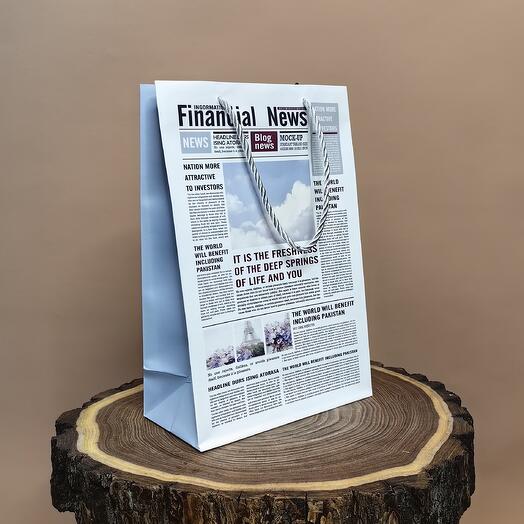 Подарочный пакет голубой «Financial news»