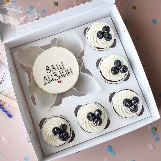 Bento cake "Your inscription" + 5 cupcakes