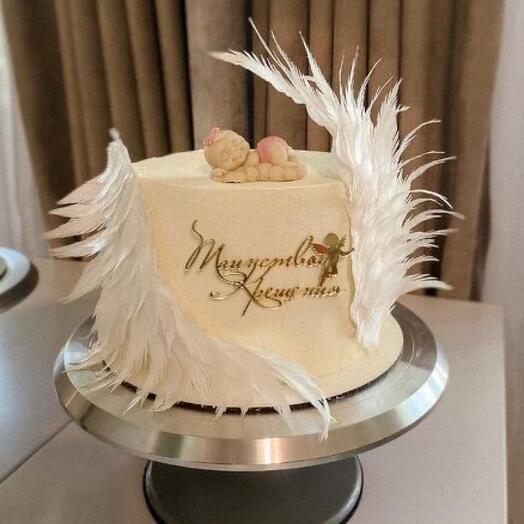🤍 торт 3 кг на крестины для малыша или малышки с крыльями и шоколадной фигуркой
