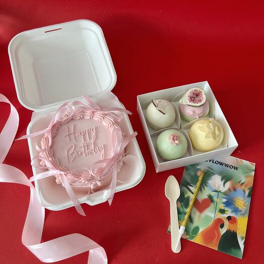 Бенто торт ламбет и пирожные Моти подарок на день рождения дочери, подруге, сестре, коллеге