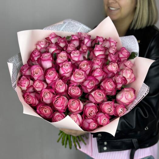 Букет из 51 розы розовый 40см