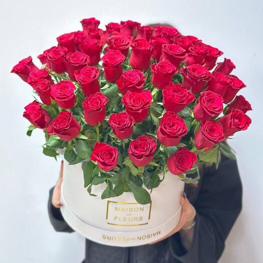-20%АКЦИЯ🌹Красные розы в шляпной коробке/роза Кения/Кенийские розы/