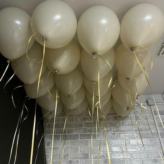 На День Рождение - Элегантные воздушные шары «Белый песок» — 20 шт под потолок на золотой ленте
