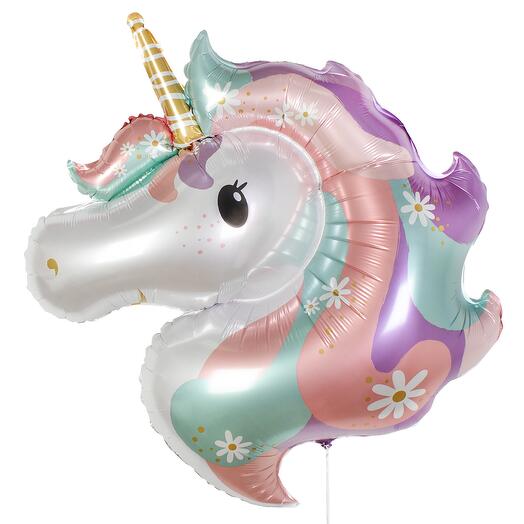 Шар из фольги «Единорог» (цветочный) без груза | 32" (76 см)