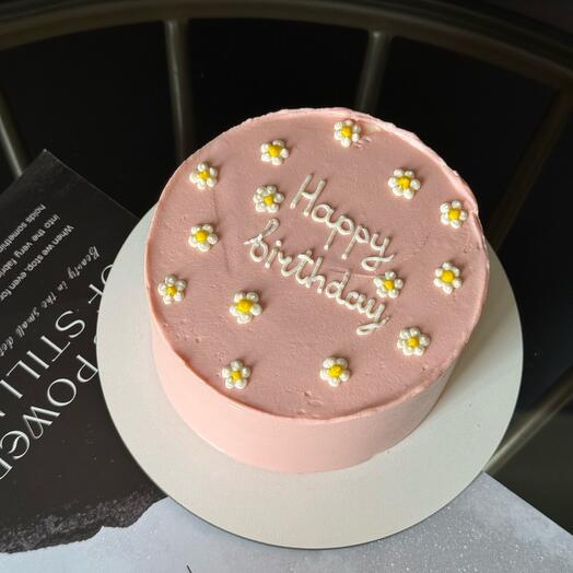 Бенто торт 10 см happy birthday с ромашками